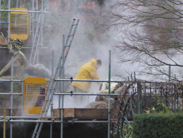 Cleaning York House Garden Statues 2021. Photo by Maurice Parry-Wingfield