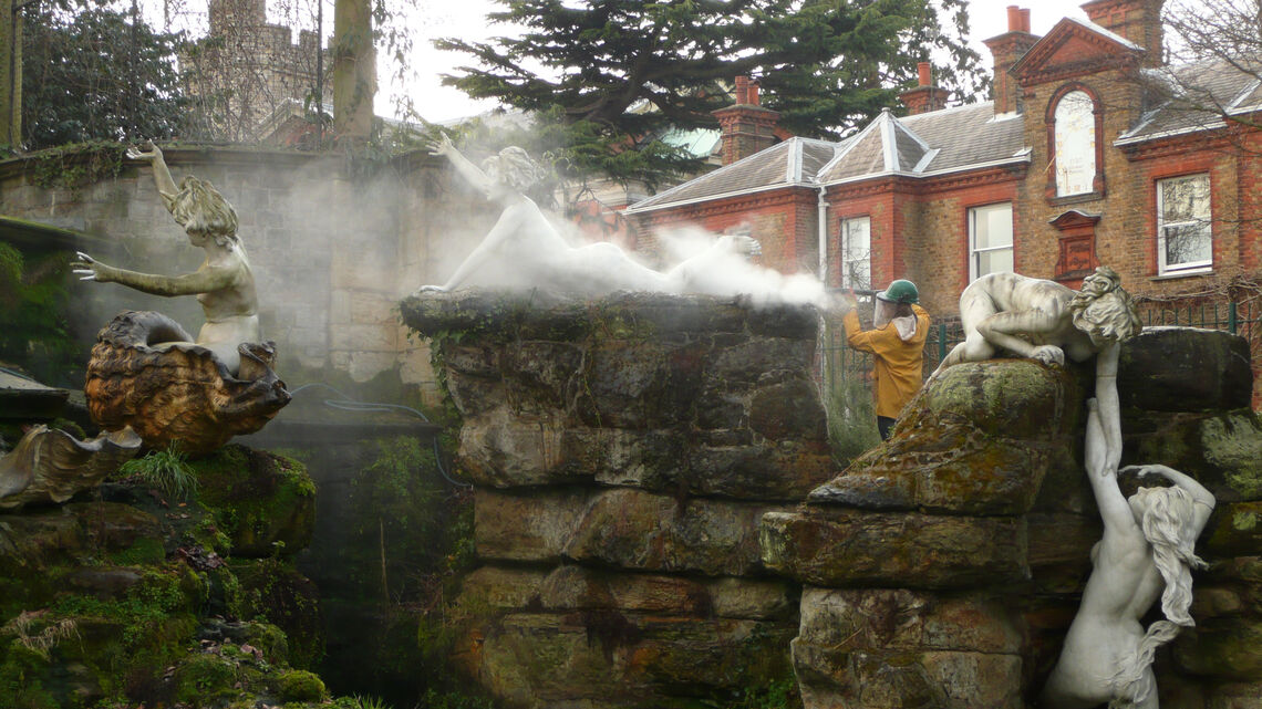 Cleaning York House Garden Statues 2012